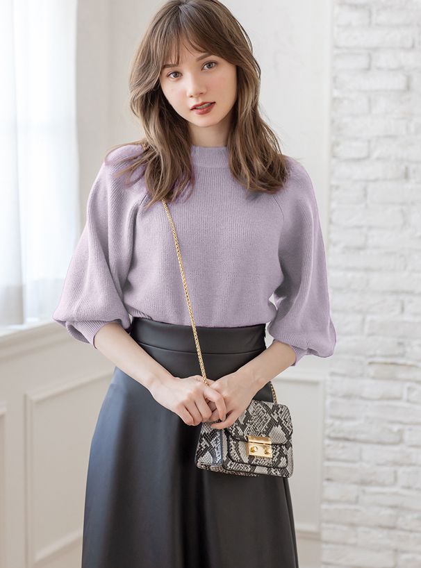 日本 GRL - 小高圓領七分袖薄款針織上衣-灰杏