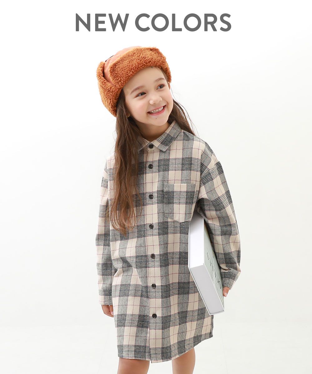 日本 devirock - 磨毛舒適格紋洋裝/長版襯衫-紅x黑