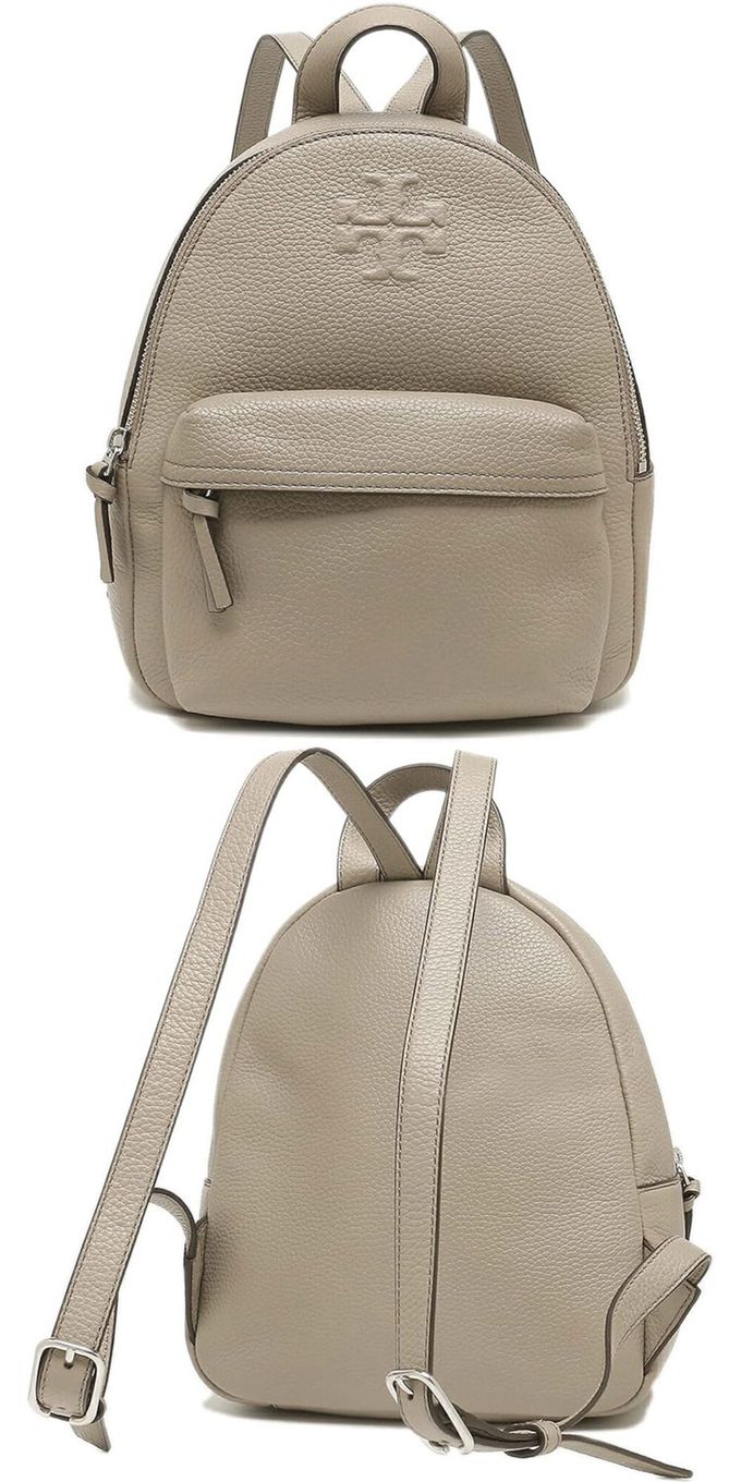 TORY BURCH - 雙TLOGO荔紋皮革後背包 (灰色)