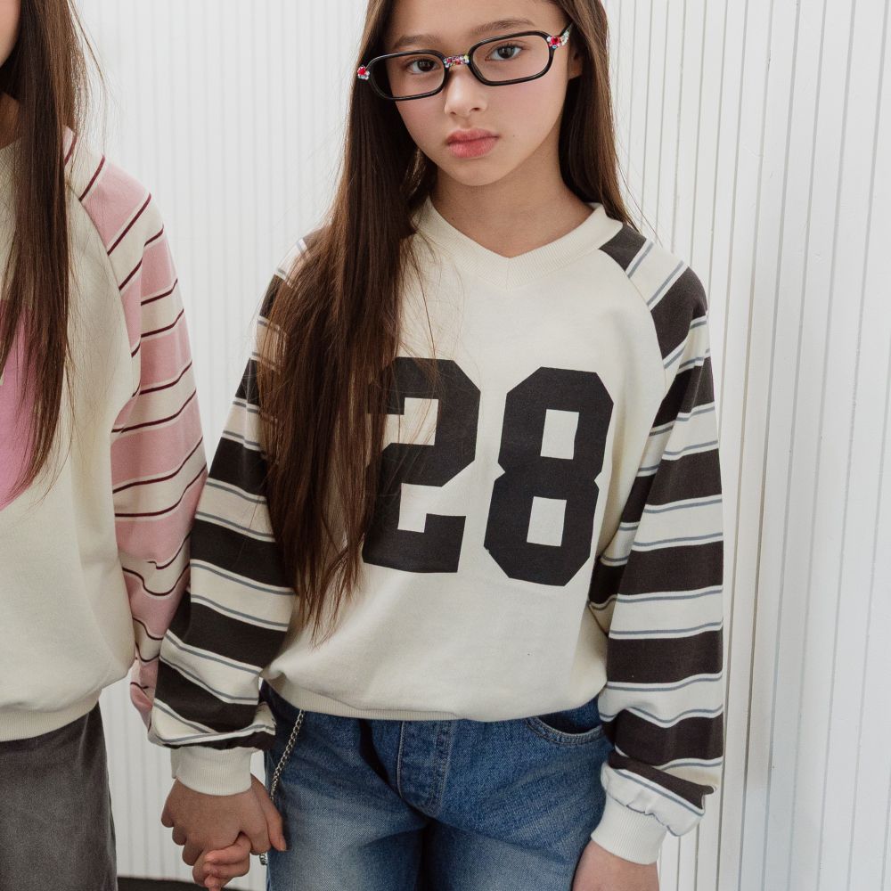 sm2 條紋拼色長袖大學T-數字28-深灰