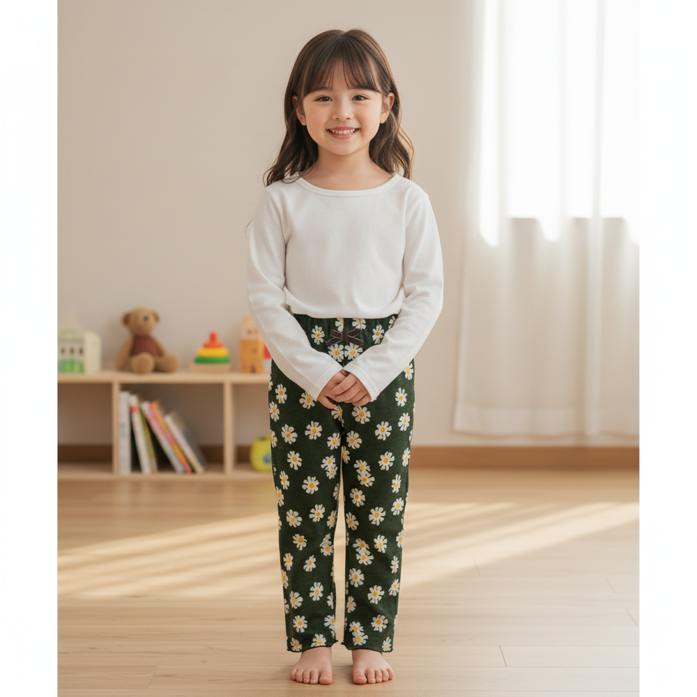 10分褲-小花圖案緹花-黑色