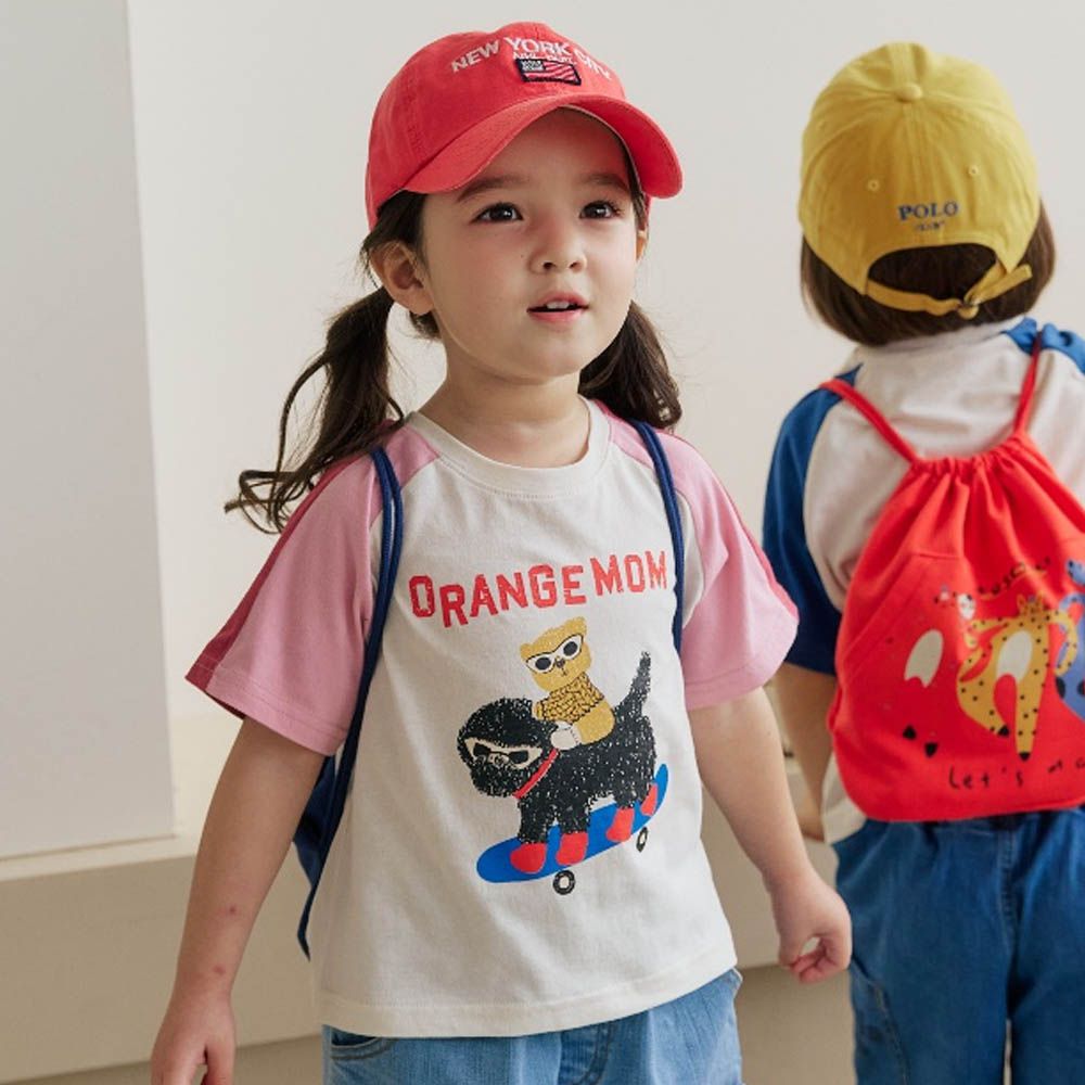 墨鏡滑板狗狗拼色短袖上衣-粉