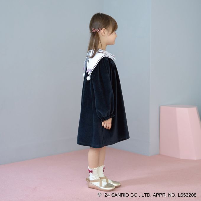 日本 Lycee mine - 聯名款 造型領奢華絨面長袖洋裝-酷洛米-黑