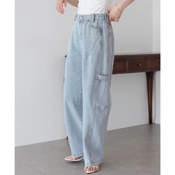 日本 BLUE EAST - 率性寬鬆感高腰畫家丹寧褲-淺藍