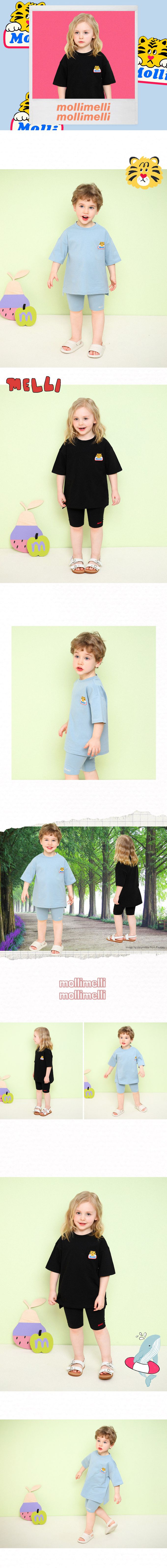 韓國 mollimelli - Molli老虎印五分袖套裝-淺藍