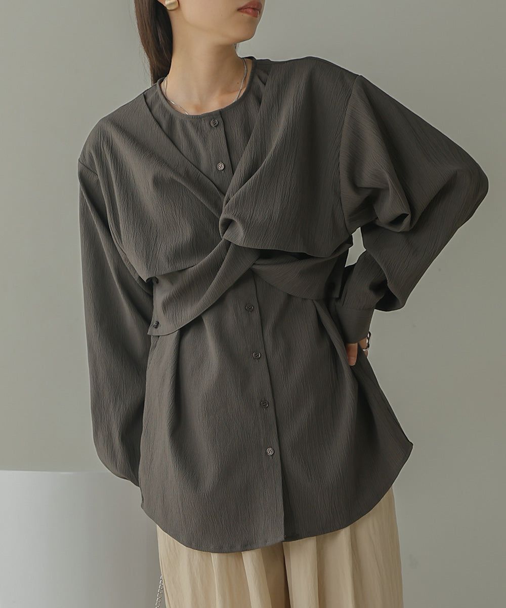 日本 Bab - 時尚扭結設計長袖襯衫-淺綠