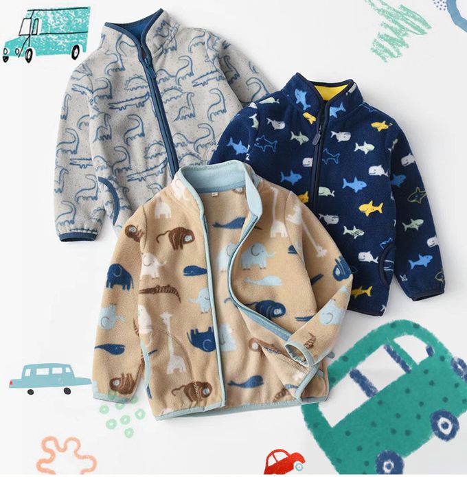 Fleece搖粒絨兒童外套-卡其動物園