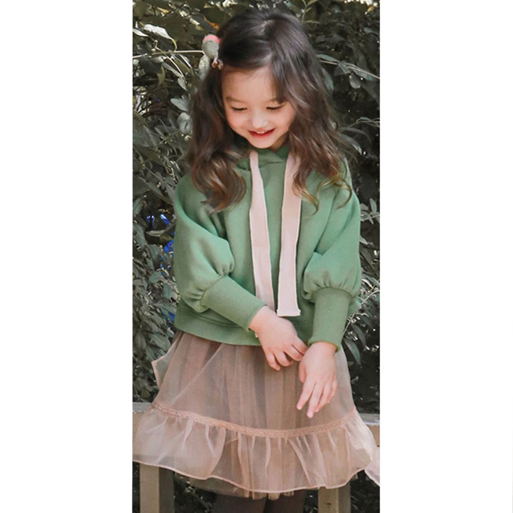 韓國 Puellaflo - (現省$50)愛心連帽飛鼠T(不含帽繩)+網紗褲裙-綠X咖啡