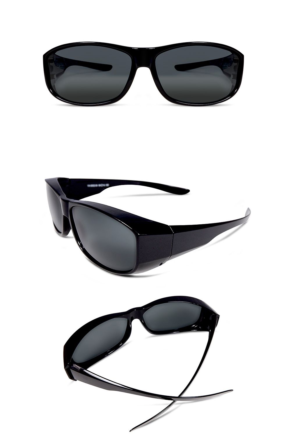 ALEGANT - 簡約曜石黑全罩式寶麗來偏光墨鏡│外掛式UV400太陽眼鏡包覆套鏡│車用太陽眼鏡│近視可戴外掛式偏光墨鏡