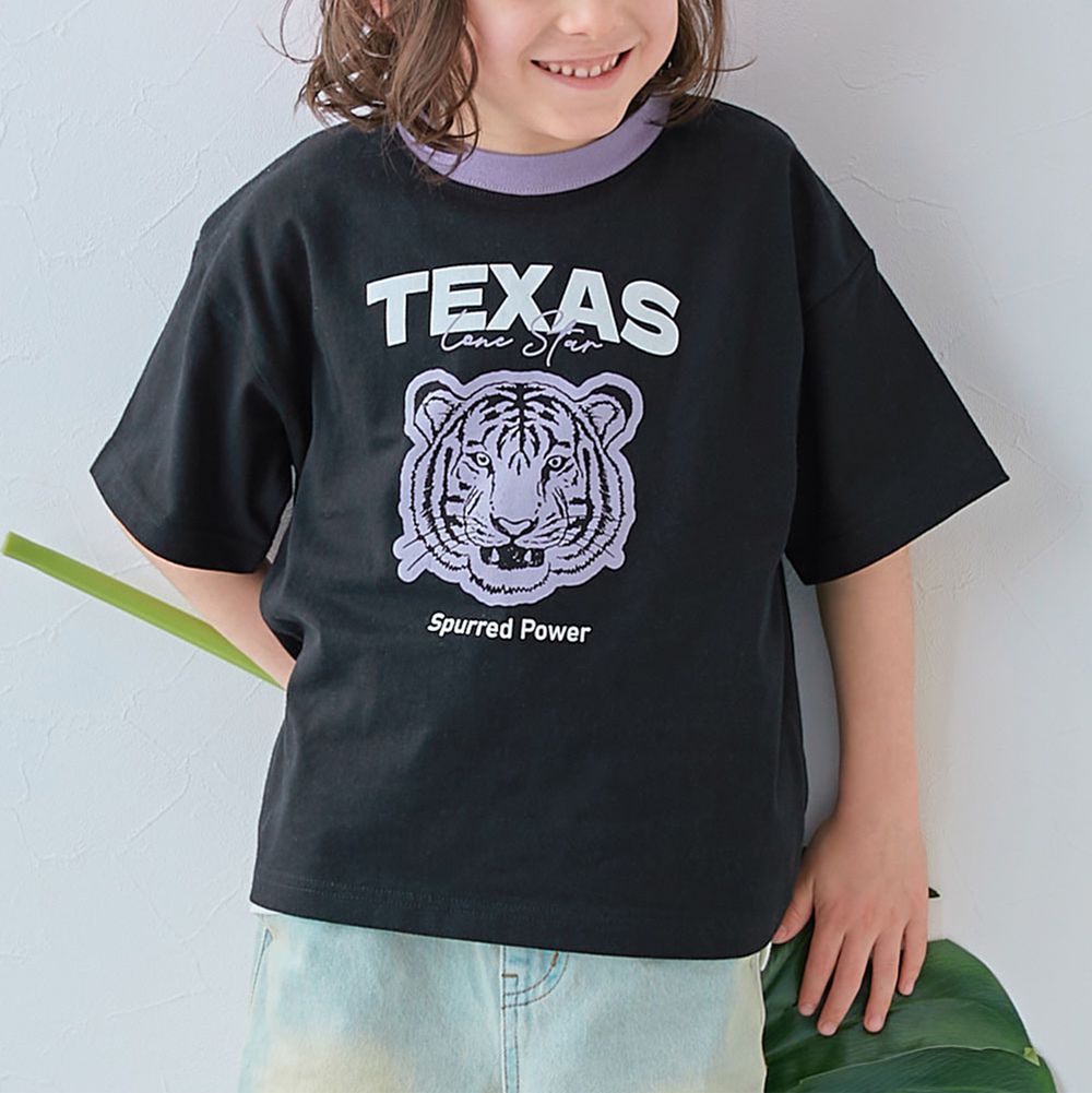 純棉動物線條印花短袖上衣-老虎-黑