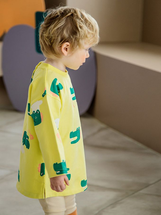 韓國 Pimpollo - 滿版鱷魚廚師長版套裝-黃X米