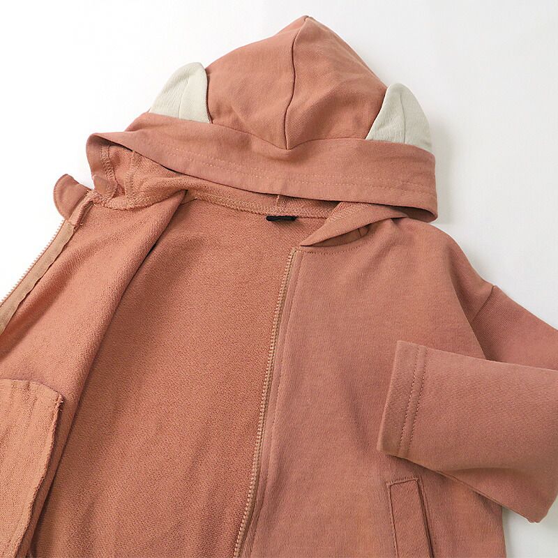 日本 ZOOLAND - 純棉動物耳朵薄外套-狐狸-橘