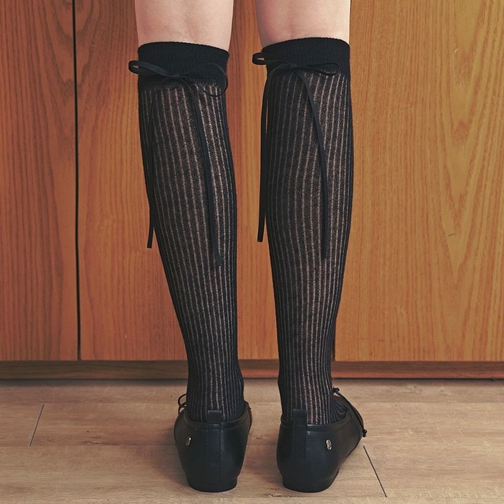 韓製透視感造型膝下襪-黑 (Free[230~260mm])