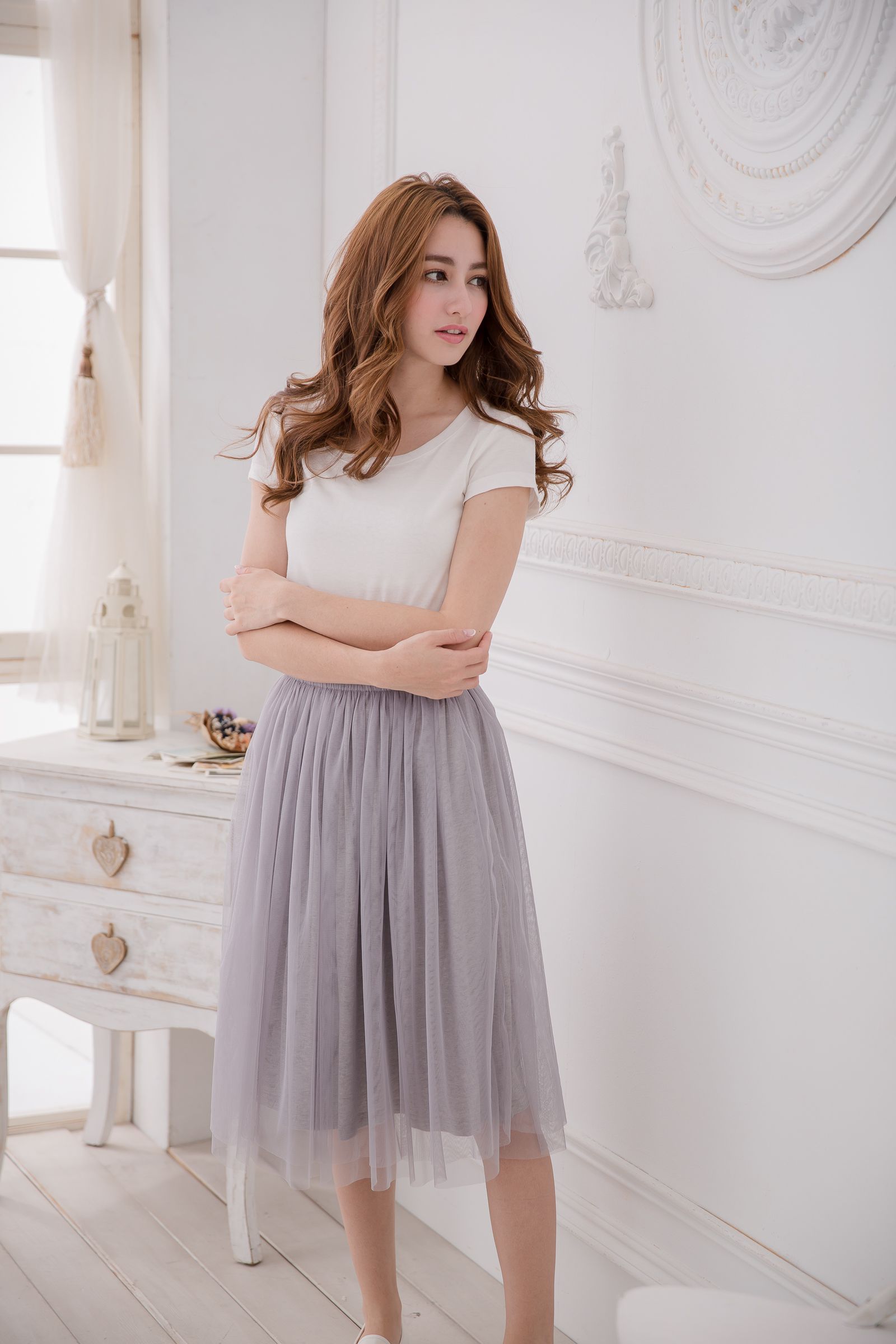 Peachy - 獨家訂製綿柔半身紗裙-半身中長版-溫柔灰 (F)