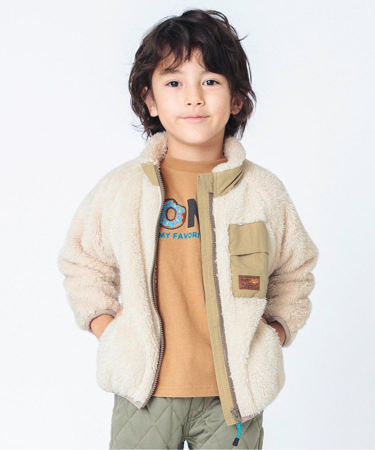 日本 BREEZE - 微立領泰迪熊保暖外套-迷彩-灰綠