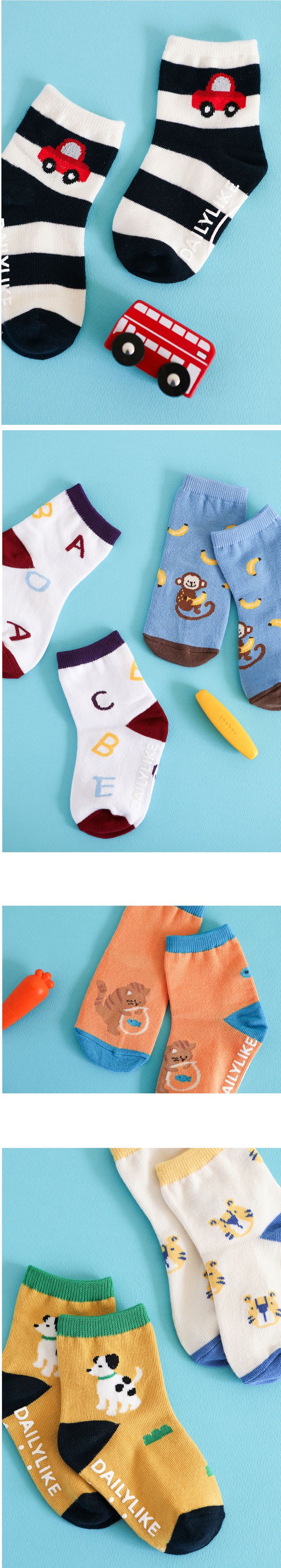 韓國 Daily Like - 兒童襪子/中筒襪6入組-9