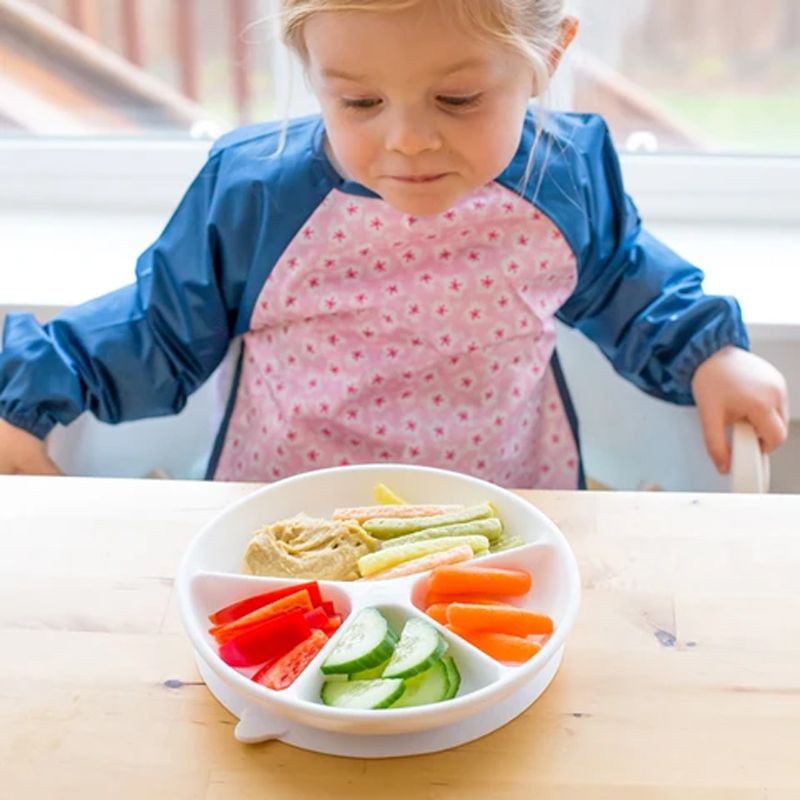 美國 green sprouts - 小綠芽超防滑寶寶學習吃飯矽膠學習餐盤-純白