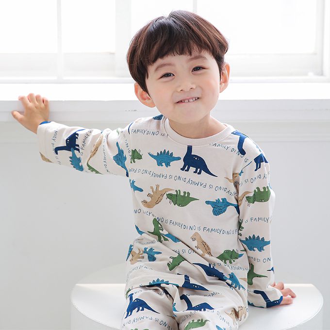 正韓 Cogibu - 極舒適無螢光劑 100% 有機棉幼兒/兒童睡衣/家居服套裝組-恐龍家族