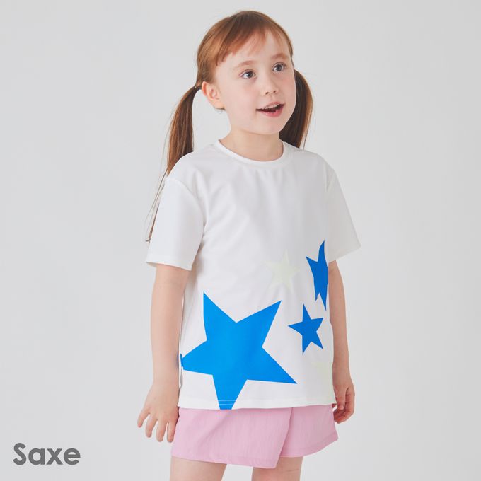 日本 evercloset - 速乾抗UV 神奇變色星星T恤-水藍