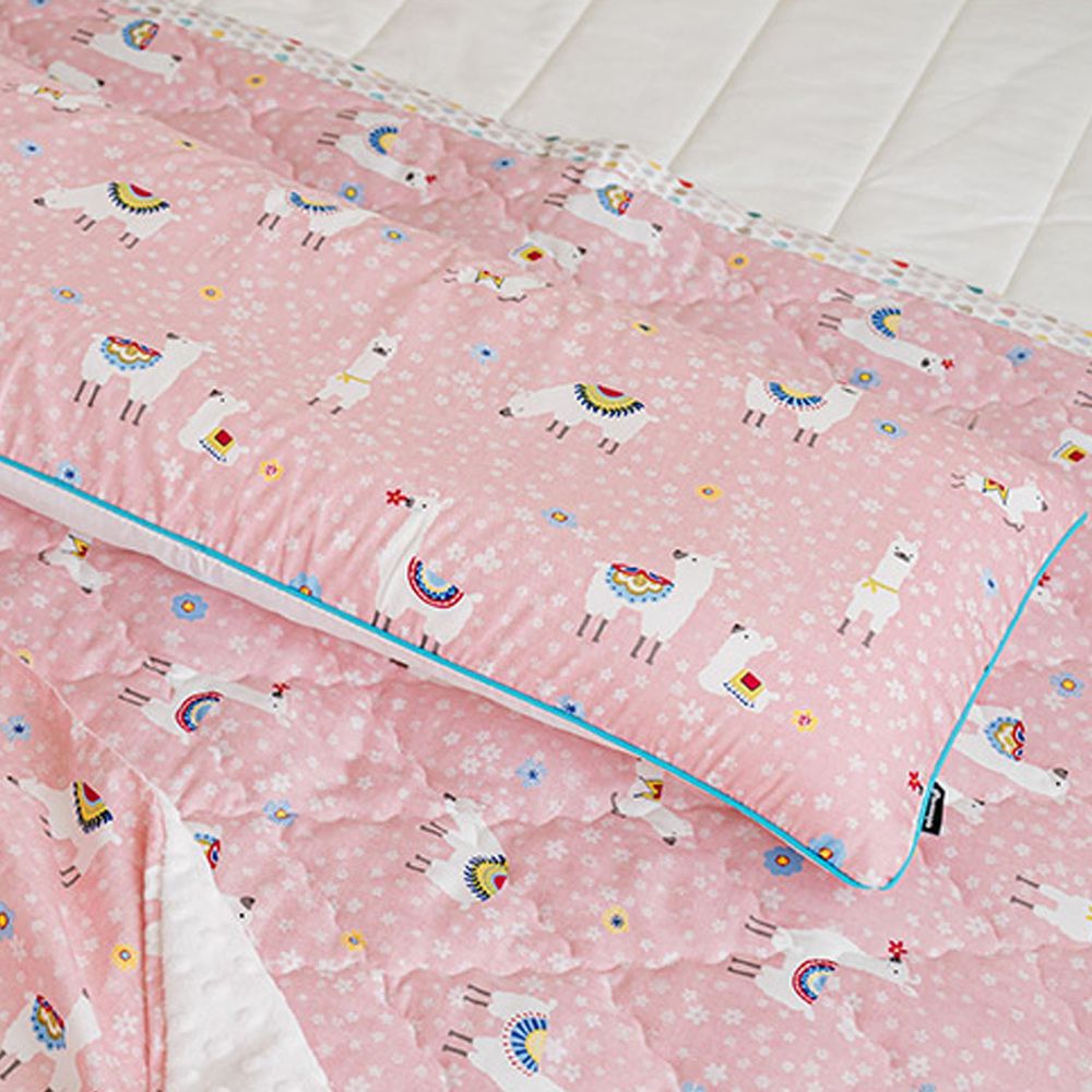 雙面材質枕頭-粉紅駱馬-30X70cm (雙面枕套X1，超細纖維枕心X1，Mesh枕心X1)