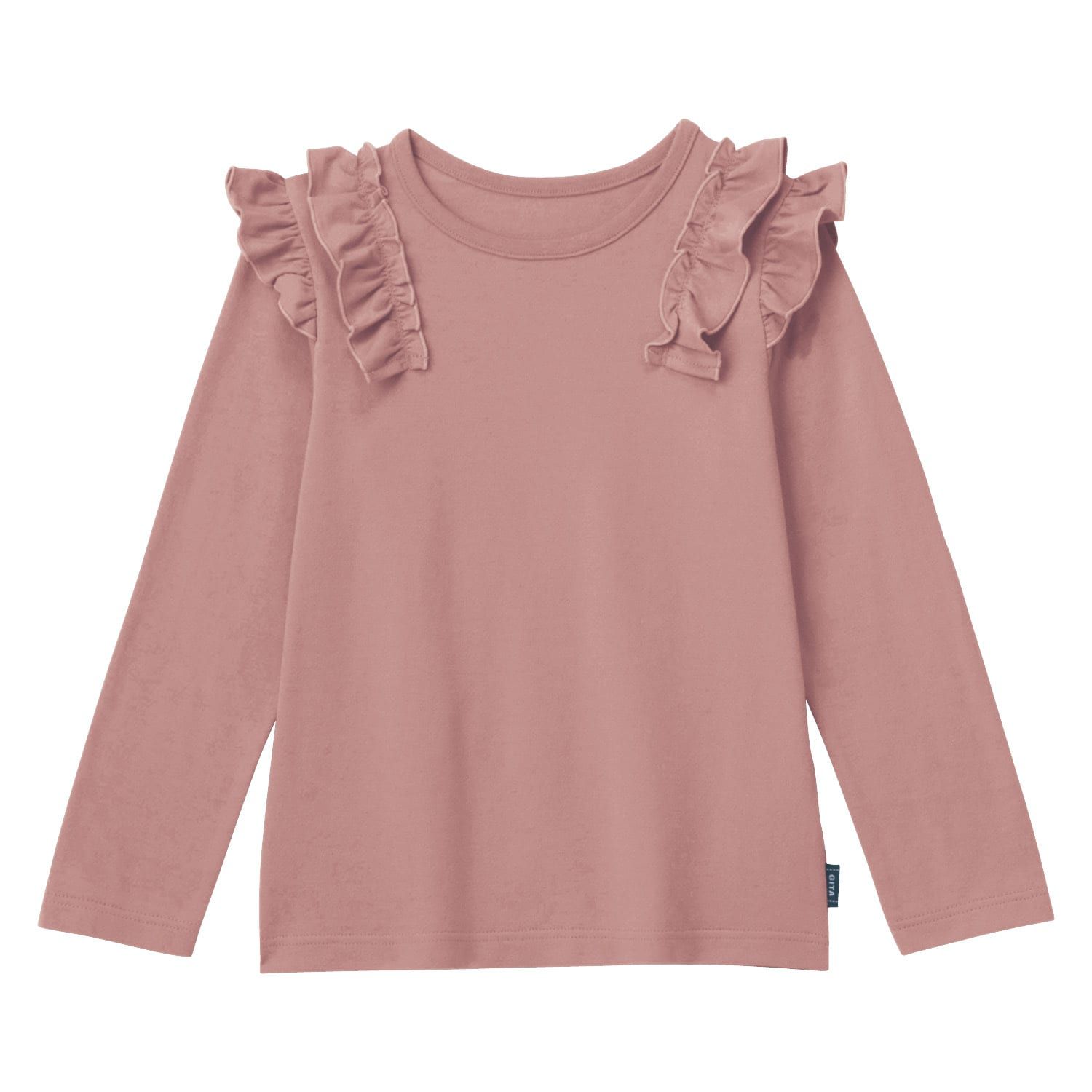 日本千趣會 - GITA 圓領荷葉肩長袖上衣-條紋-黑白