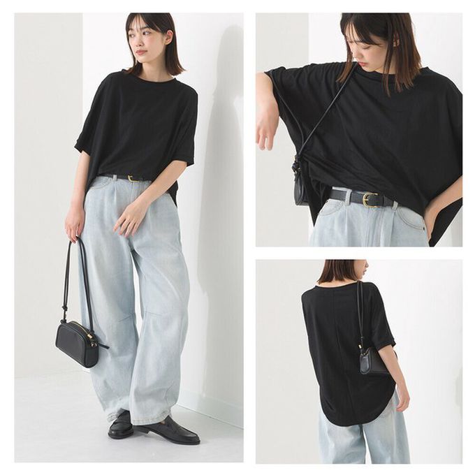 日本 OMNES - 接觸冷感 嫘縈休閒廓形短袖上衣-象牙