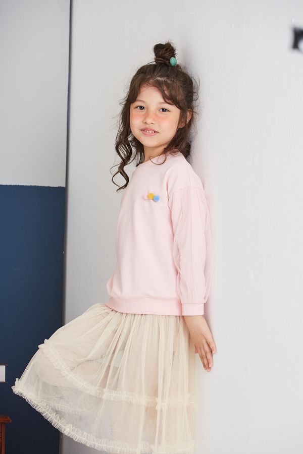 麗嬰房 Little moni - 圓領毛球造型上衣-粉紅