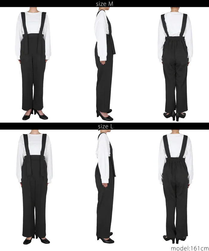 日本 COCA - 文藝復古彈性吊帶褲-大人-黑