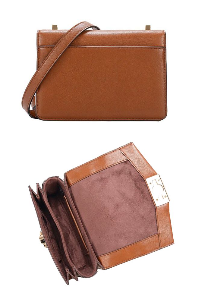 MICHAEL KORS - 質感皮革翻蓋斜背包-駝