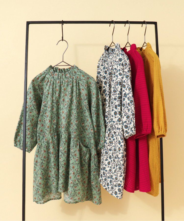 日本 BREEZE - 微立領宮廷風傘狀長袖洋裝-素面-紅