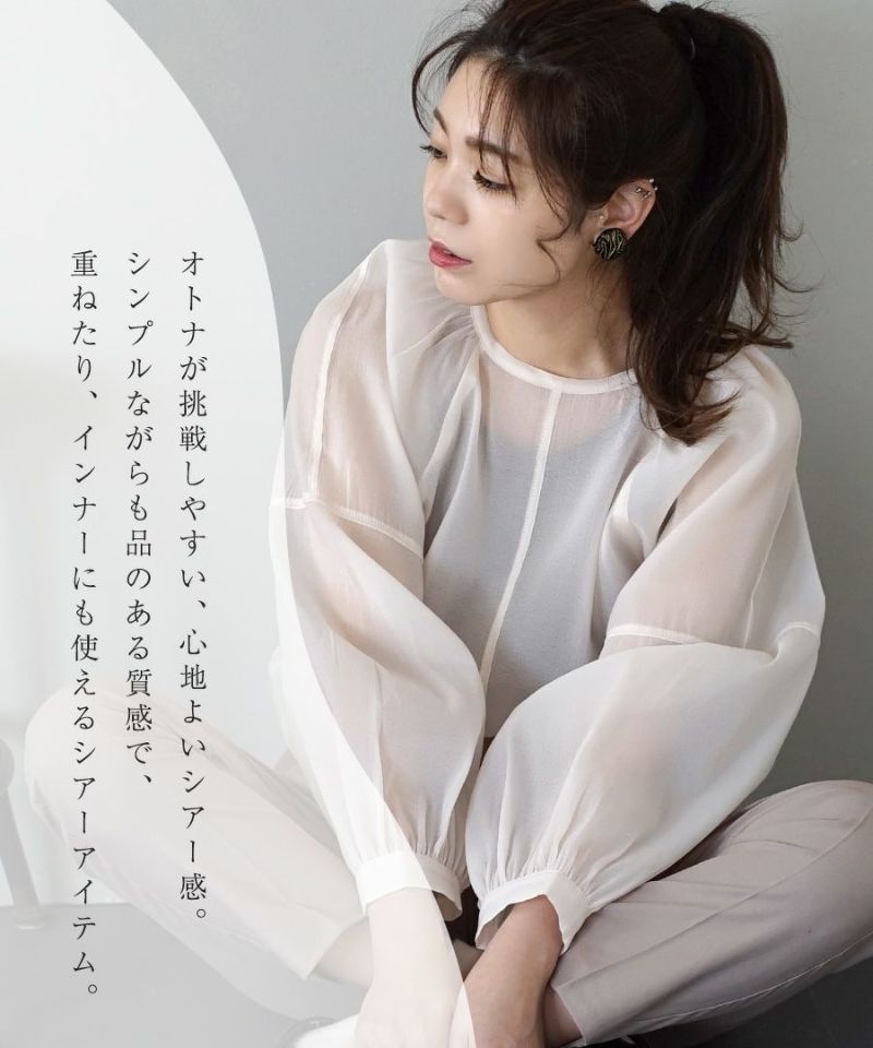 日本 zootie - 空氣感透膚優雅泡泡袖上衣-焦糖棕