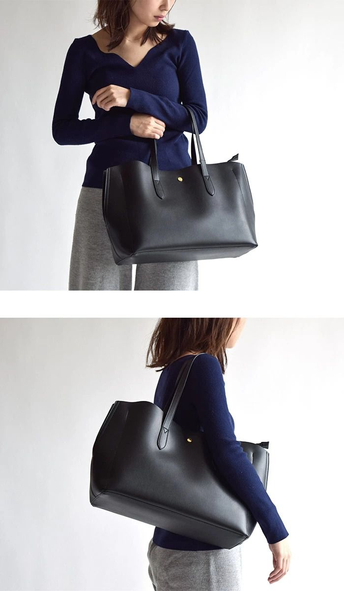 日本 Legato Largo - 輕量PU時尚大容量肩背托特包-DG/G深綠 (42x26x14cm 把手長約55cm)