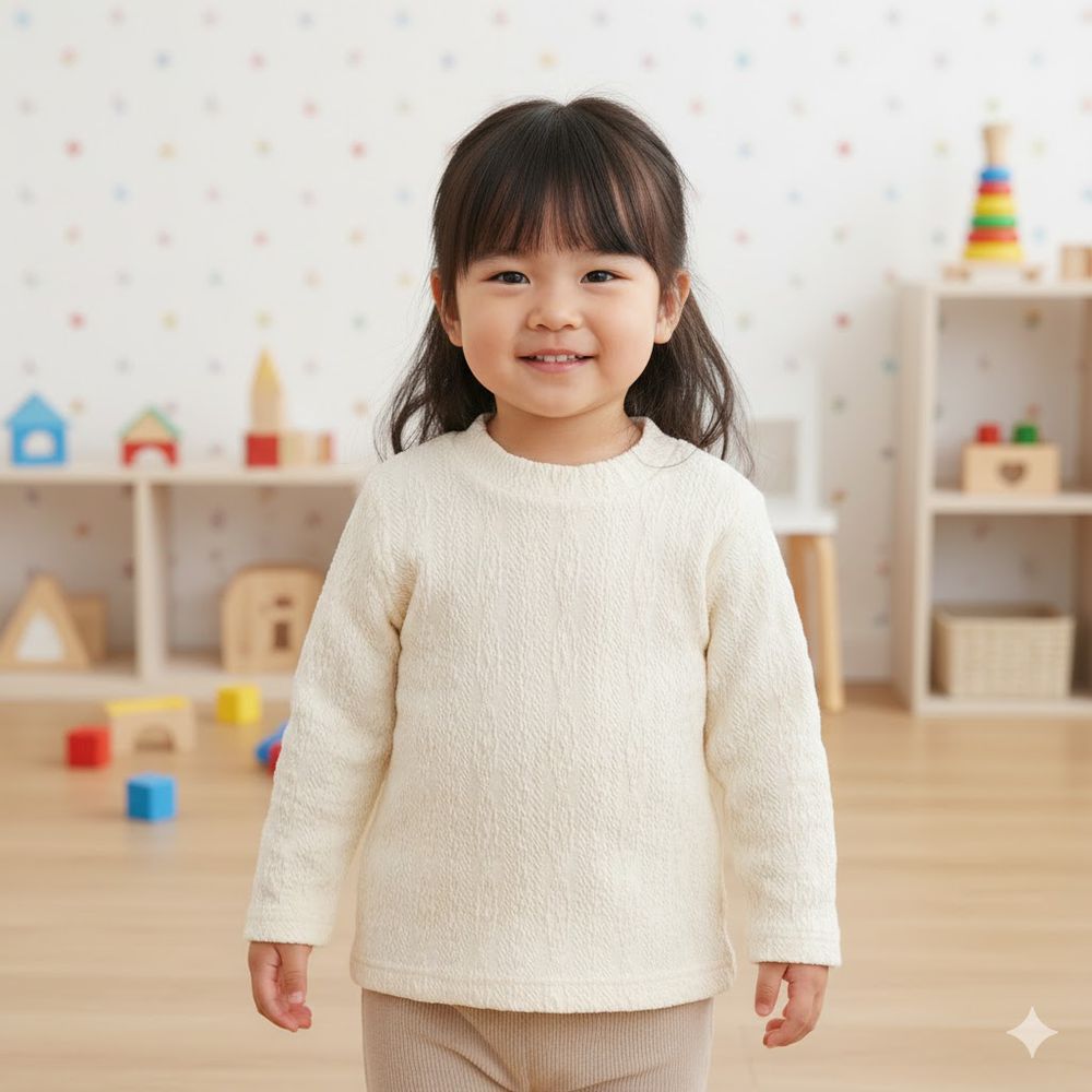 長袖休閒上衣-立體緹花-象牙白色