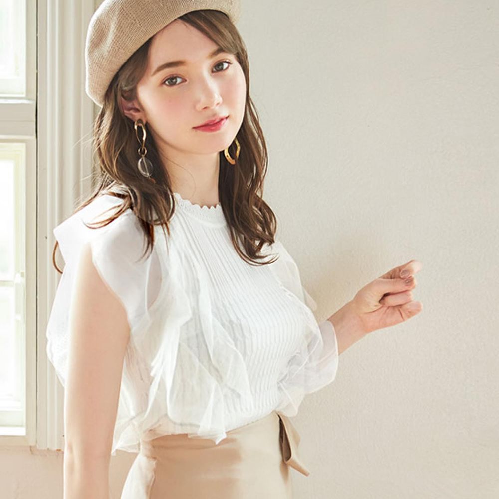 日本 GRL - 華麗薄紗拼接無袖上衣-白