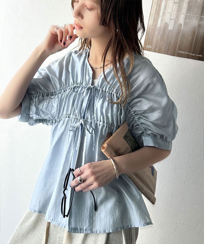 日本 Classical Elf - 前後2way皺折綁帶輕透罩衫上衣-白