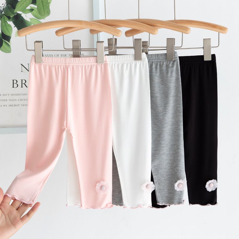 FANMOU - 莫代爾透氣七分內搭褲-甜美花朵-灰色-滾邊顏色隨機