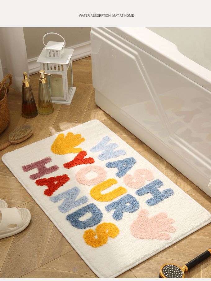快速吸水植絨浴室腳踏墊-玩水-米白色