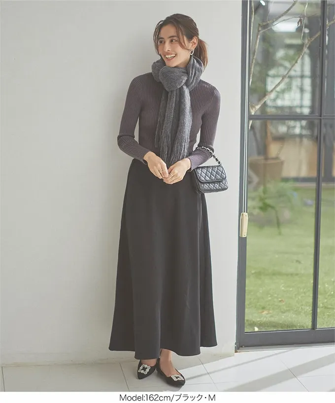 日本 Kobe Lettuce - 極上溫暖 裏起毛優雅垂墜傘狀長裙-煙燻綠