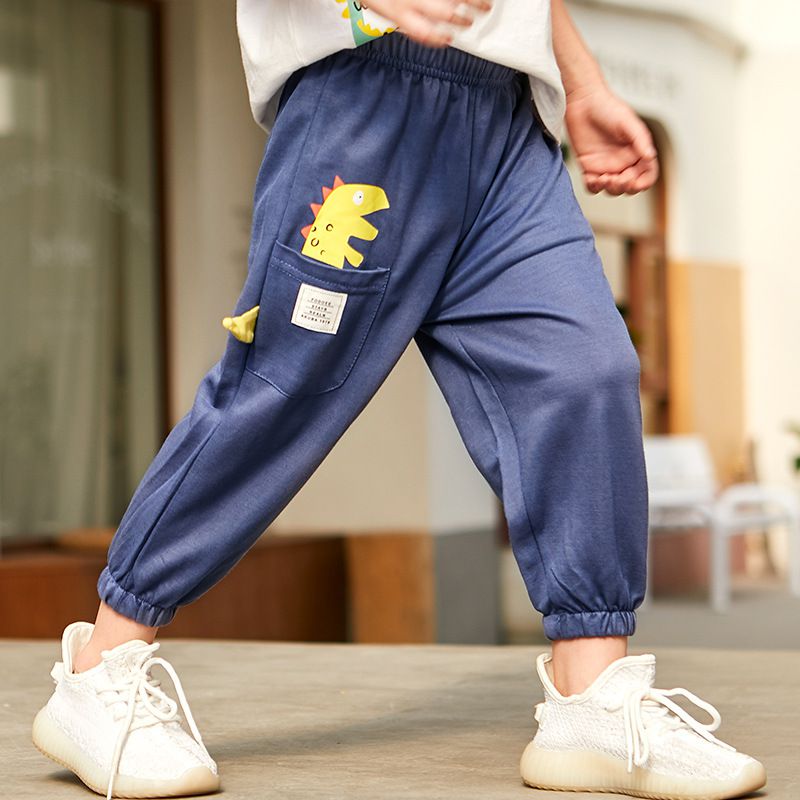 立體圖樣束口長褲/防蚊褲-小嘴嘴恐龍-牛仔藍