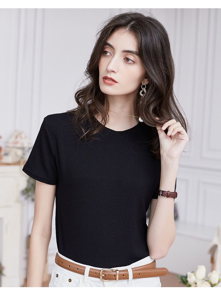 慵懶格調圓領短袖上衣-淺紫色 (M)