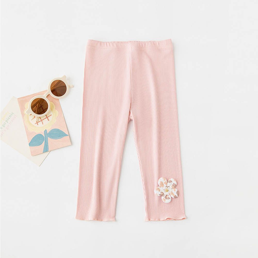 涼感七分內搭褲-漂亮花朵-粉色