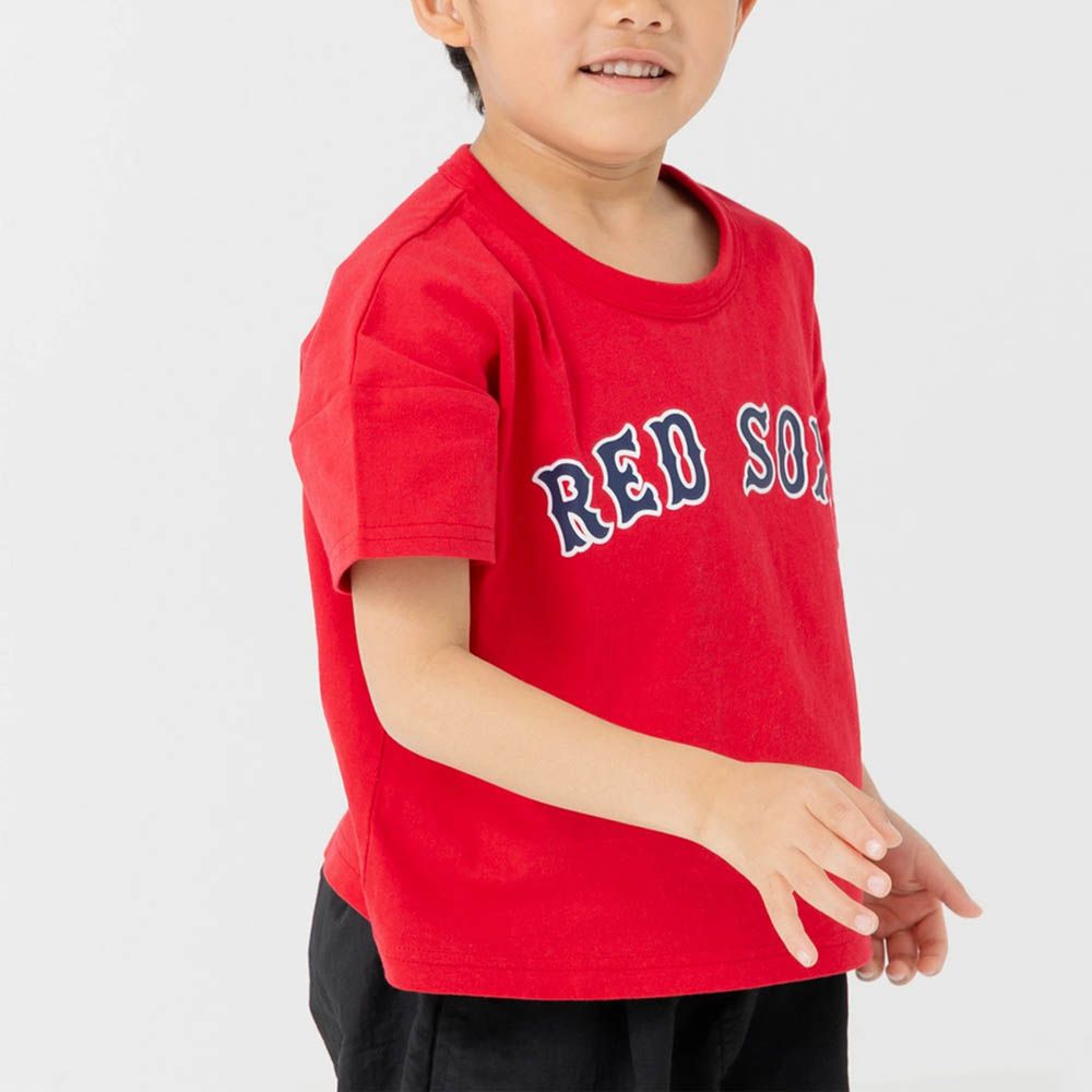 MLB聯名 100%棉落肩短袖上衣-波士頓紅襪-紅