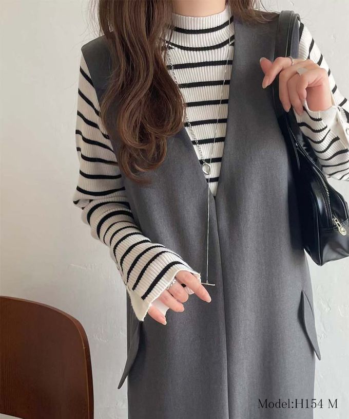 日本 Classical Elf - 簡約深V領氣質線條背心裙-炭灰