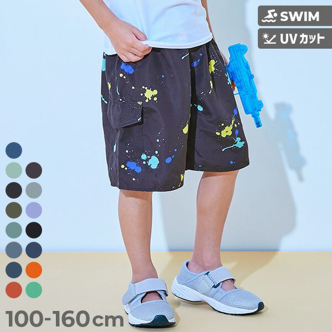 日本 devirock - 90%抗UV 鬆緊印花沙灘褲/泳褲(含內褲)-鯊魚-海軍藍