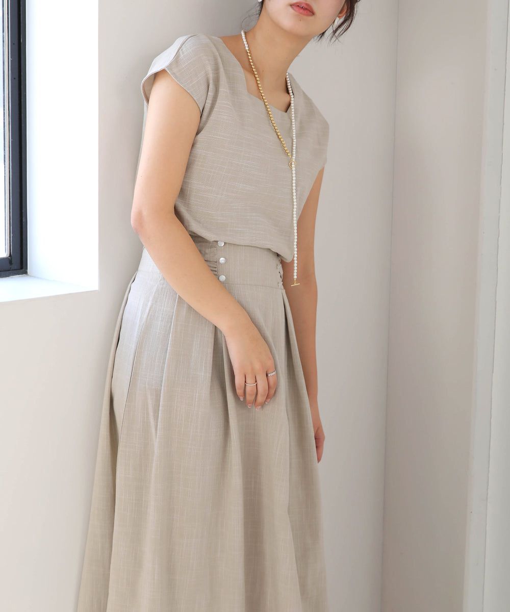 日本 Bab - 顯瘦剪裁收腰法式袖洋裝-石墨灰