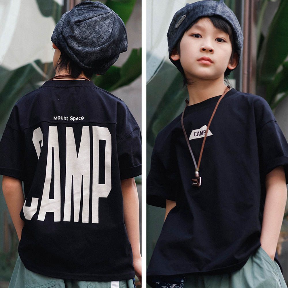 純棉圓領短袖上衣-CAMP-黑色