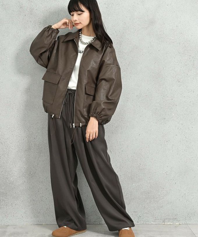 日本 ELENCARE DUE - 2way毛領質感仿皮俐落夾克外套-黑