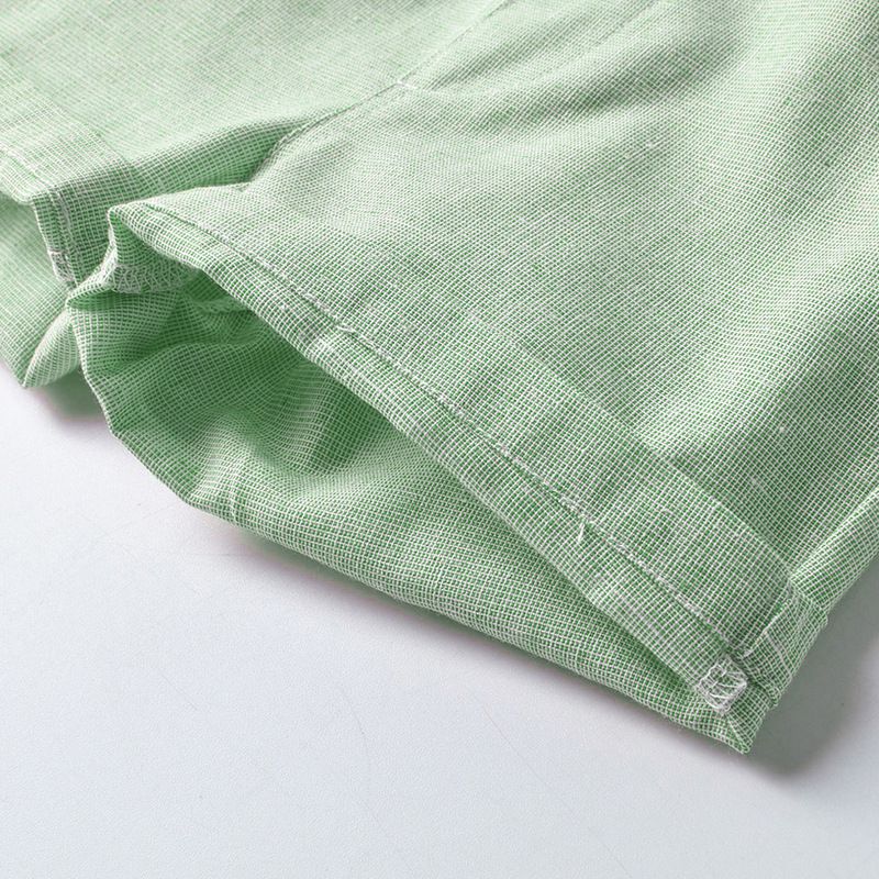 小紳士短袖襯衫套裝-條紋背帶+蝴蝶結-淺綠色