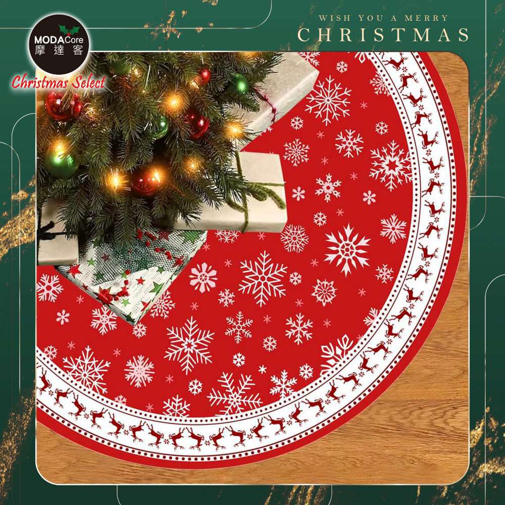 紅白麋鹿雪花17號聖誕樹裙90cm_聖誕樹裝飾底墊