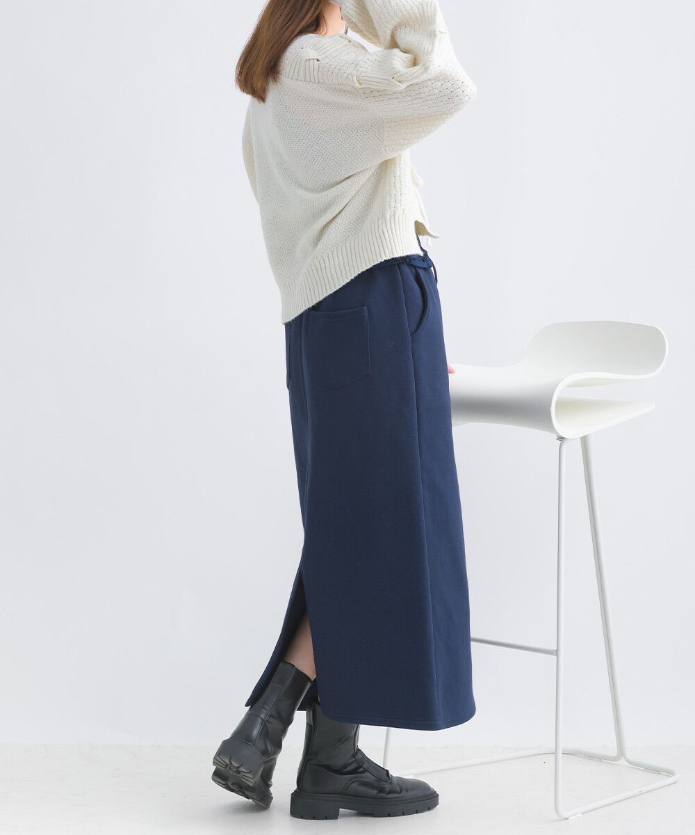 日本女裝代購 - 俐落腰綁帶彈性開叉長裙-軍綠